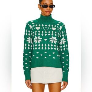 Lovers + Friends Fair Isle Green Turtleneck Oversized Sweater Medium